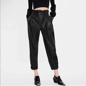 Zara Faux Leather Paper bag Slim Tapered High Rise Trouser Pant